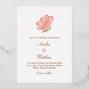 Minimale roze Waterverf Floral Wedding Roos Gold Folie Uitnodiging