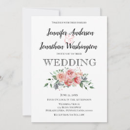 Minimale roze Waterverf Rose Bouquet Aankondiging