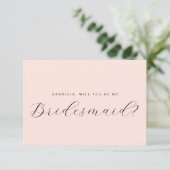 Minimale roze 'wil je mijn bruidsmeisje zijn' uitn kaart (Staand voorkant)