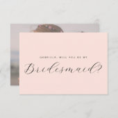 Minimale roze 'wil je mijn bruidsmeisje zijn' uitn kaart (Voorkant / Achterkant)