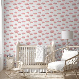 Minimale Roze Wolken Gouden Sterren Meisjes Nurser Behang