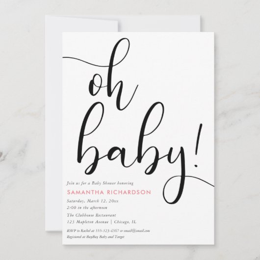 Minimale roze zwarte baby kaart (Voorkant)