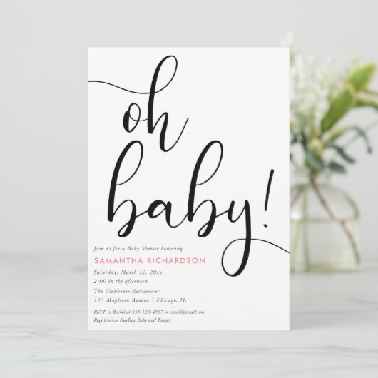 Minimale roze zwarte baby kaart (Staand voorkant)