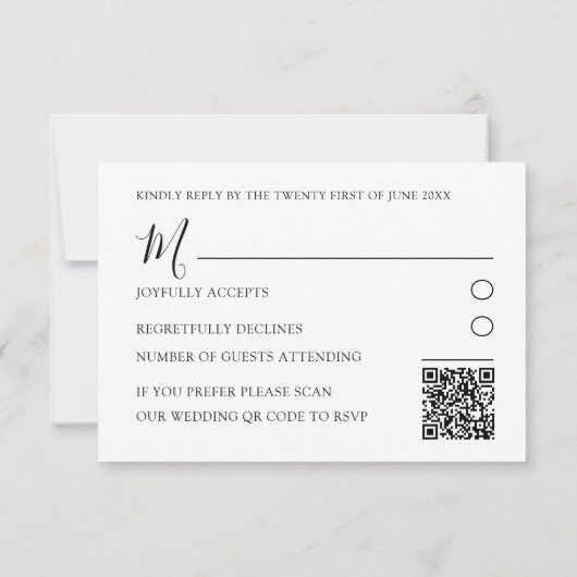 Minimale RSVP-code voor zwart-wit QR-huwelijk RSVP Kaartje (Achterkant)