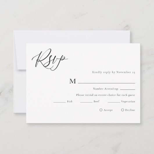 Minimale RSVP-kaart voor zwart en wit huwelijk RSVP Kaartje (Voorkant)
