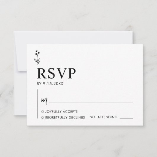 Minimale RSVP-kaart voor zwart en wit huwelijk RSVP Kaartje (Voorkant)