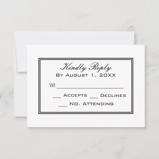 Minimale RSVP-Kaart voor zwart en wit huwelijk RSVP Kaartje (Voorkant)