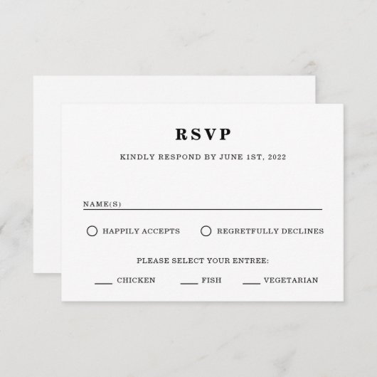 Minimale RSVP-reiskaart RSVP Kaartje (Voorkant / Achterkant)