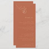 Minimale Rust Peach Fine Art Bloemenbruiloft Menu (Voorkant / Achterkant)