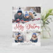 Minimale Rustic 3-FOTO-kerstgroet Feestdagenkaart (Staand voorkant)