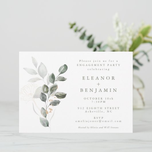 Minimale Rustic Gold Greenery Engagement Party Kaart (Staand voorkant)