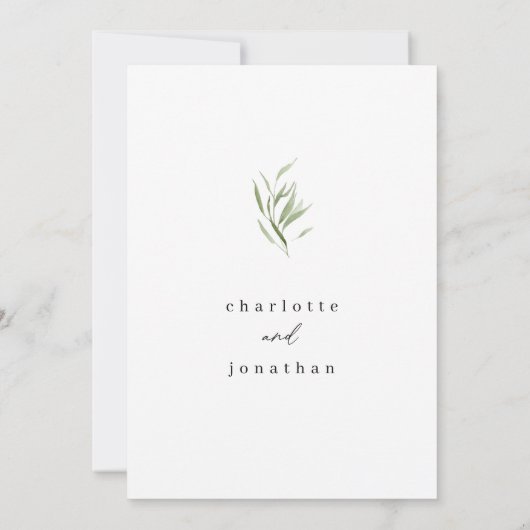 Minimale Rustic Greenery Wedding Kaart (Achterkant)