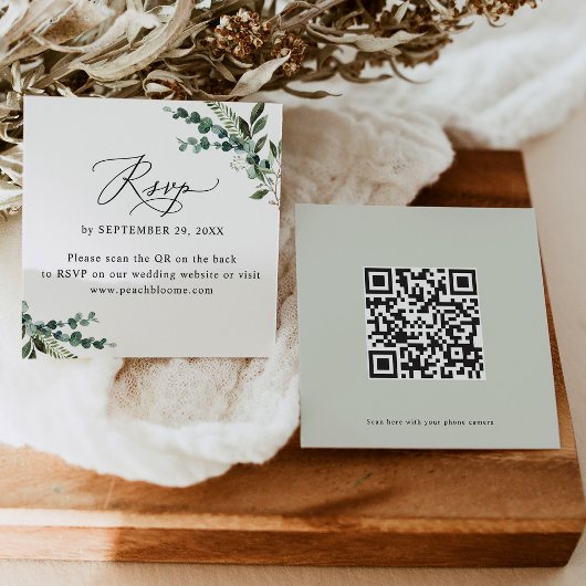 Minimale Rustic Greenery Wedding Rsvp Kaart QR-cod Vierkante Visitekaartje