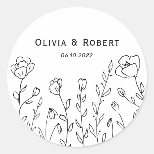 Minimale Rustic Wildflower Wedding Classic Round Ronde Sticker (Voorkant)