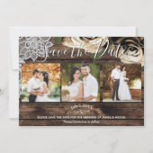 Minimale Rustic Wood Gold Rozen Foto opslaan Datum Kaart (Voorkant)