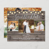 Minimale Rustic Wood & Lichten Foto opslaan Datum (Voorkant / Achterkant)