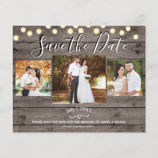 Minimale Rustic Wood & Lichten Foto opslaan Datum (Voorkant)