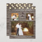 Minimale Rustic Wood & Lichten Foto opslaan Datum (Voorkant / Achterkant)