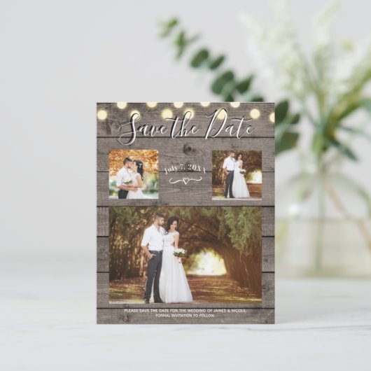 Minimale Rustic Wood & Lichten Foto opslaan Datum (Staand voorkant)