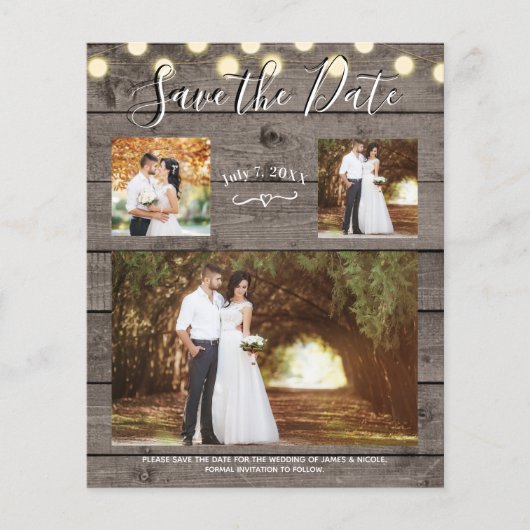 Minimale Rustic Wood & Lichten Foto opslaan Datum (Voorkant)