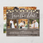 Minimale Rustic Wood & Lichten Foto opslaan Datum (Voorkant / Achterkant)