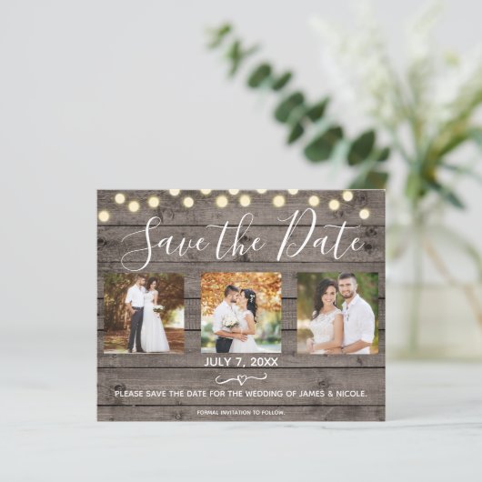 Minimale Rustic Wood & Lichten Foto opslaan Datum (Staand voorkant)