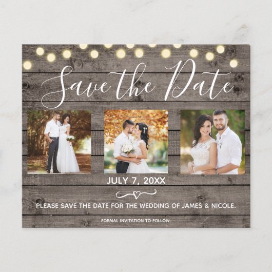 Minimale Rustic Wood & Lichten Foto opslaan Datum (Voorkant)