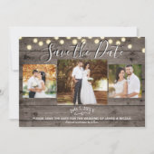 Minimale Rustic Wood & Lichten Foto opslaan Datum Kaart (Voorkant)