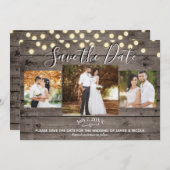 Minimale Rustic Wood & Lichten Foto opslaan Datum Kaart (Voorkant / Achterkant)