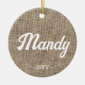 Minimale rustieke boerderijburlap gepersonaliseerd keramisch ornament (Voorkant)