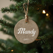 Minimale rustieke boerderijburlap gepersonaliseerd keramisch ornament