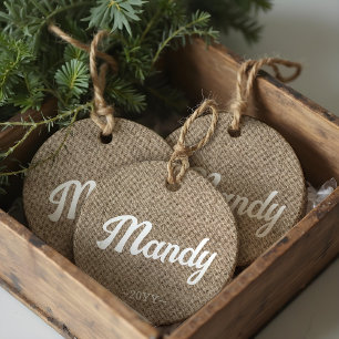 Minimale rustieke boerderijburlap gepersonaliseerd keramisch ornament