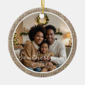 Minimale rustieke boerderijburlap gepersonaliseerd keramisch ornament (Voorkant)