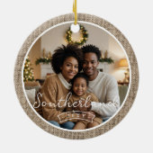 Minimale rustieke boerderijburlap gepersonaliseerd keramisch ornament (Achterkant)