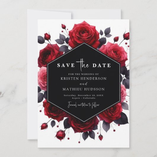 Minimale rustieke Crimson rode bruiloft Save The Date (Voorkant)