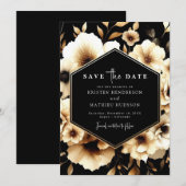 Minimale rustieke gouden en zwarte bruiloft save the date (Voorkant / Achterkant)