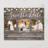 Minimale Rustieke Hout & Lichten Foto Save the Dat (Voorkant)