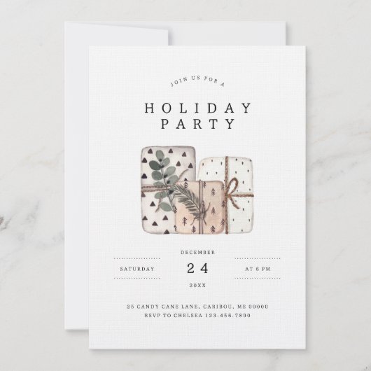 Minimale rustieke kerstcadeaus Holiday Party Kaart (Voorkant)