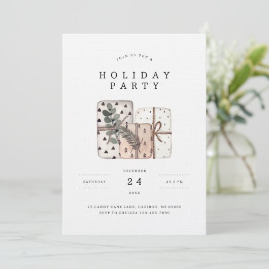 Minimale rustieke kerstcadeaus Holiday Party Kaart (Staand voorkant)