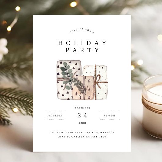 Minimale rustieke kerstcadeaus Holiday Party Kaart