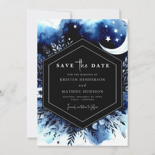 Minimale rustieke maanverlichte bruiloft save the date (Voorkant)