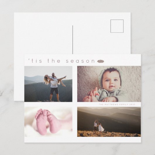 Minimale Rustieke Multi Photo Holiday Kaart (Voorkant / Achterkant)