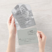 Minimale Rustieke Saliegroene Trouwfoto All In One Uitnodiging (Afscheurbaar)