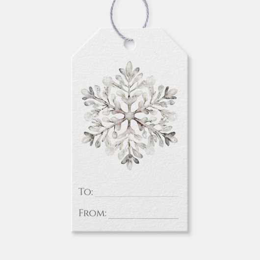 Minimale Rustieke Waterverf Sneeuwvlok Kerst Cadeaulabel (Voorkant)