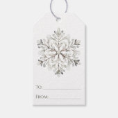 Minimale Rustieke Waterverf Sneeuwvlok Kerstmis Cadeaulabel (Voorkant)