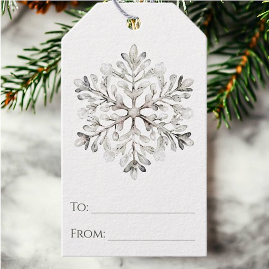 Minimale Rustieke Waterverf Sneeuwvlok Kerstmis Cadeaulabel