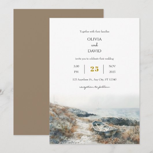 Minimale rustieke zeekant rotsachtige kust strand  kaart (Voorkant / Achterkant)