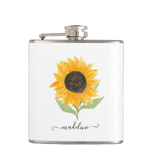 Minimale Rustieke Zonnebloem Gepersonaliseerde Naa Heupfles