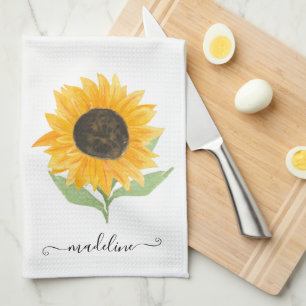 Minimale Rustieke Zonnebloem Persoonlijke Naam Scr Theedoek
