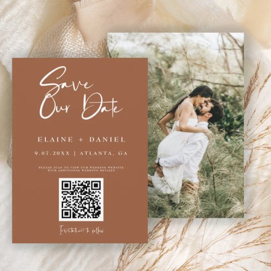 Minimale Rustige QR-codefoto voor script Save The Date
